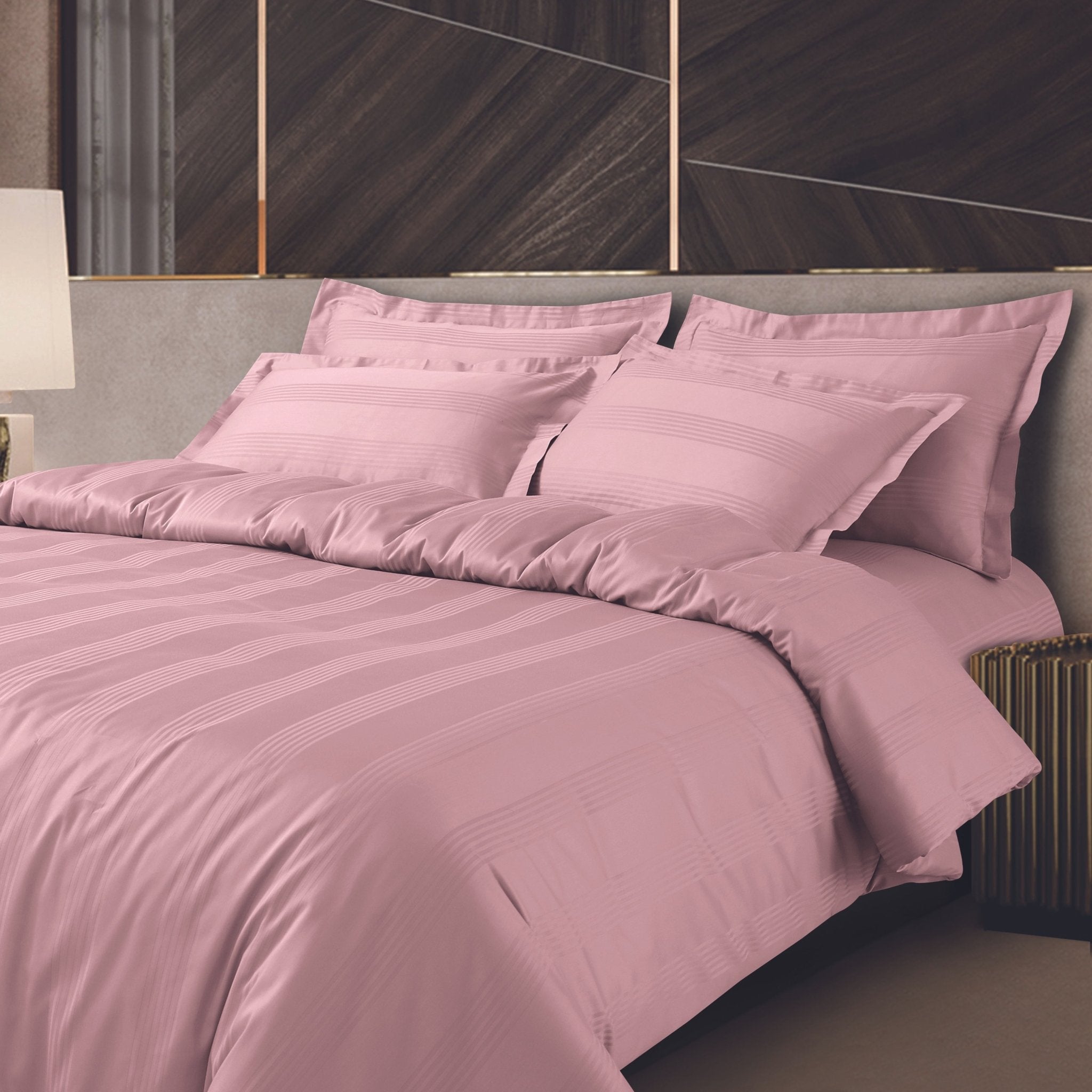 Malako Turin Jacquard Blush Pink Stripes 500 TC 100% Cotton King Size Bedding Set - MALAKO