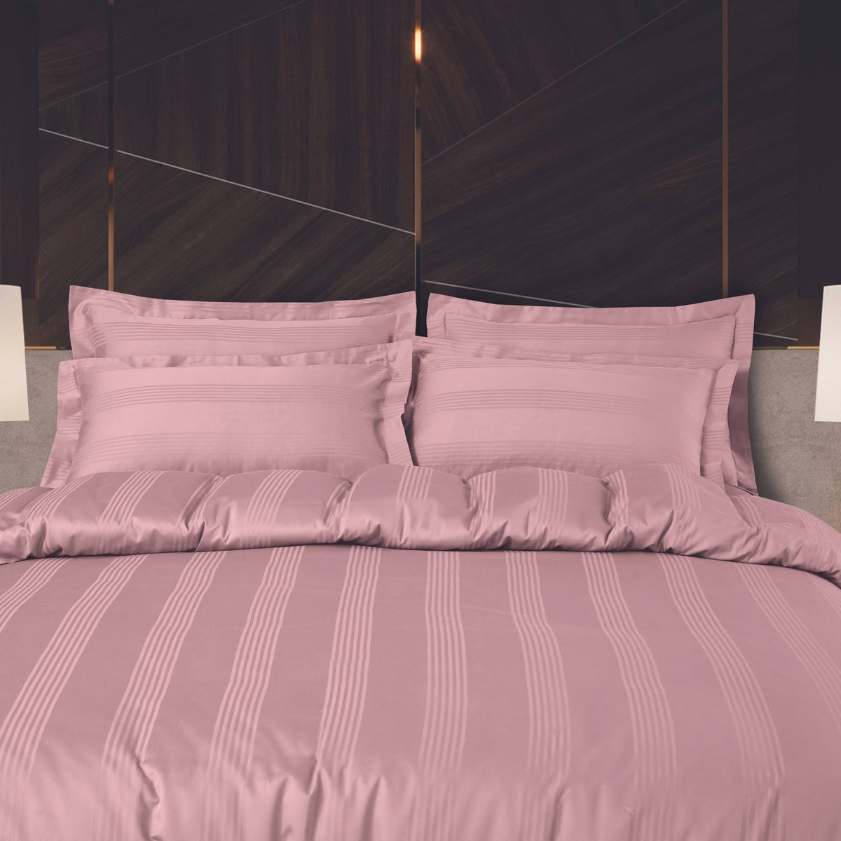 Malako Turin Jacquard Blush Pink Stripes 500 TC 100% Cotton King Size Bedding Set - MALAKO