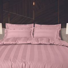 Malako Turin Jacquard Blush Pink Stripes 500 TC 100% Cotton King Size Bedding Set - MALAKO