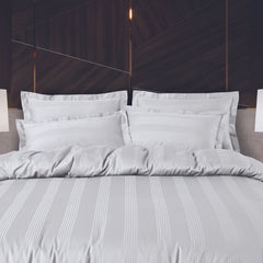 Malako Turin Jacquard Silver Grey Stripes 500TC 100% Cotton King Size 7 Piece Duvet Cover Set - MALAKO