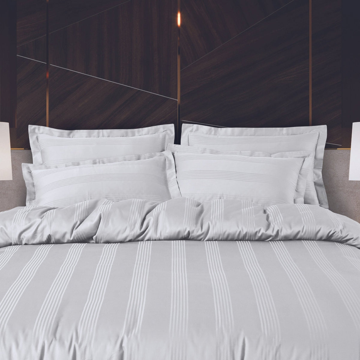 Malako Turin Jacquard Silver Grey Stripes 500TC 100% Cotton King Size Bedding Set - MALAKO