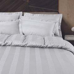 Malako Turin Jacquard Silver Grey Stripes 500TC 100% Cotton King Size Bedding Set - MALAKO