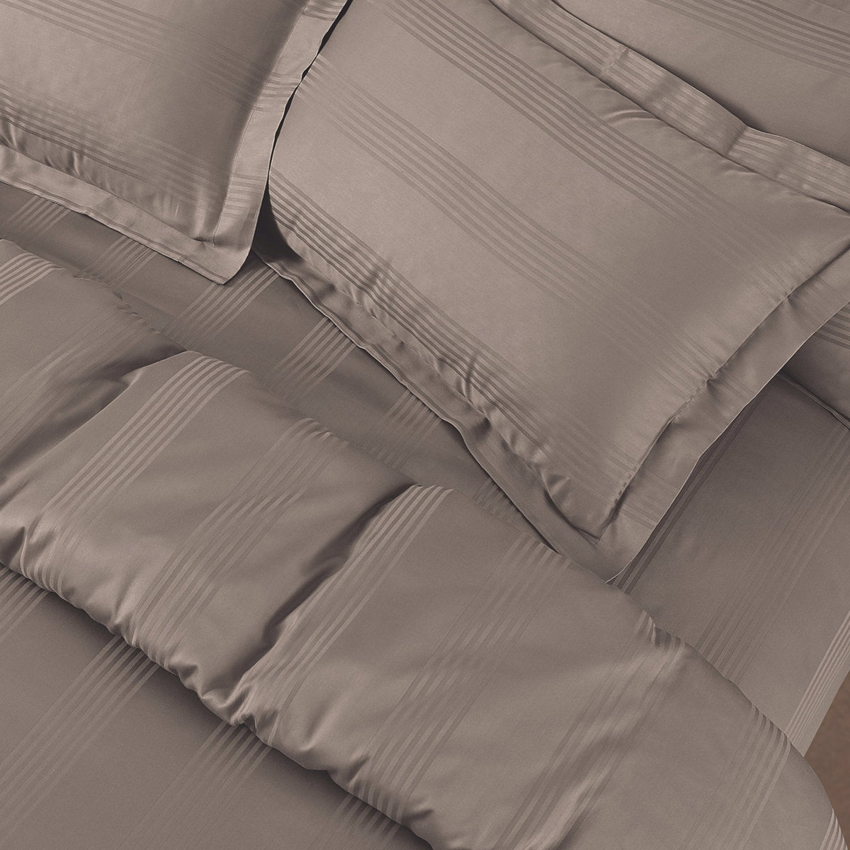 Malako Turin Jacquard Taupe Brown Stripes 500 TC 100% Cotton King Size Bed Sheet - MALAKO