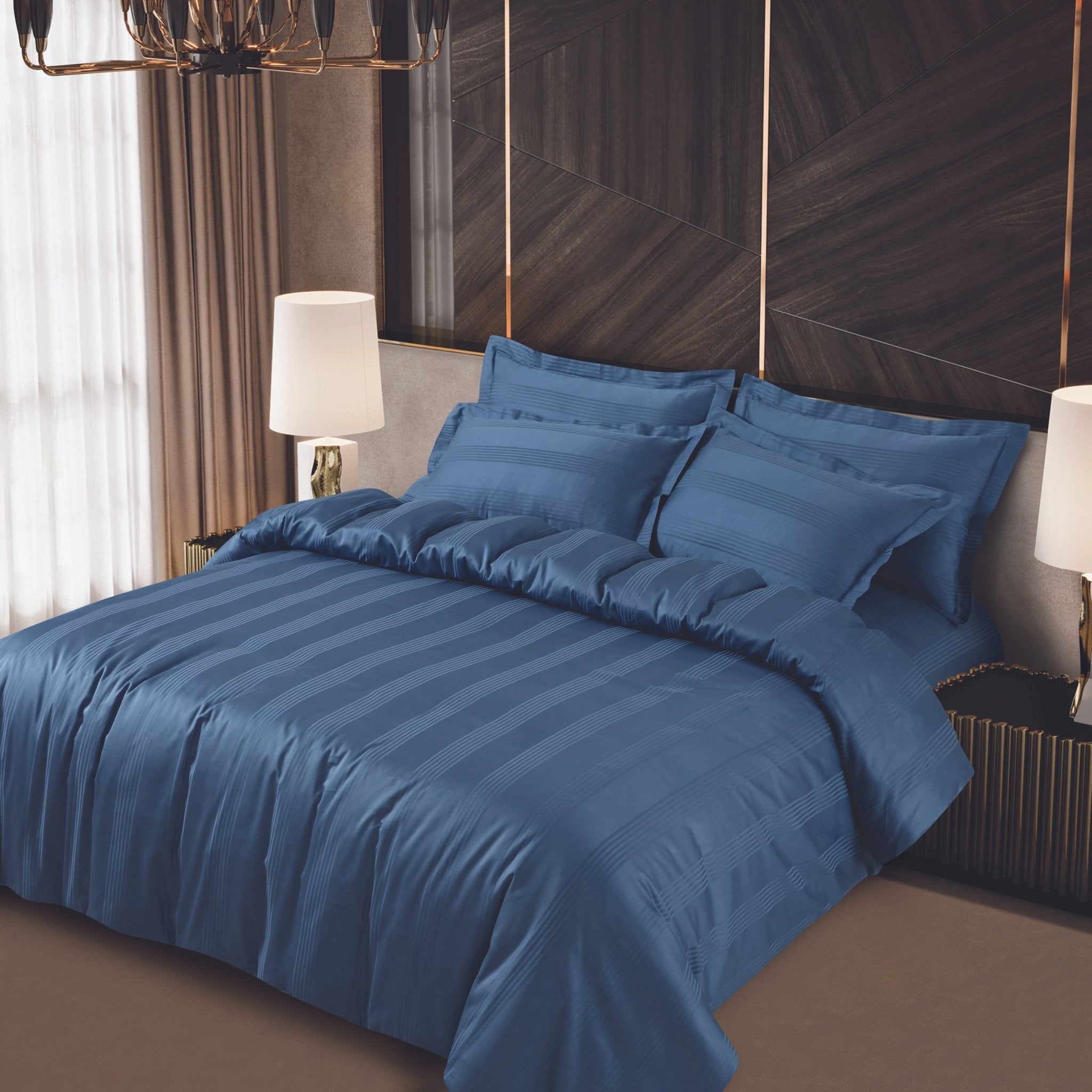 Turin Jacquard Blue Stripes 500 TC 100% Cotton King Size Duvet Cover - MALAKO