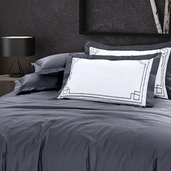 Malako Grace Embroidery Charcoal Grey Solid King Size 100% Cotton Bedsheet With 4 Pillow Covers - MALAKO