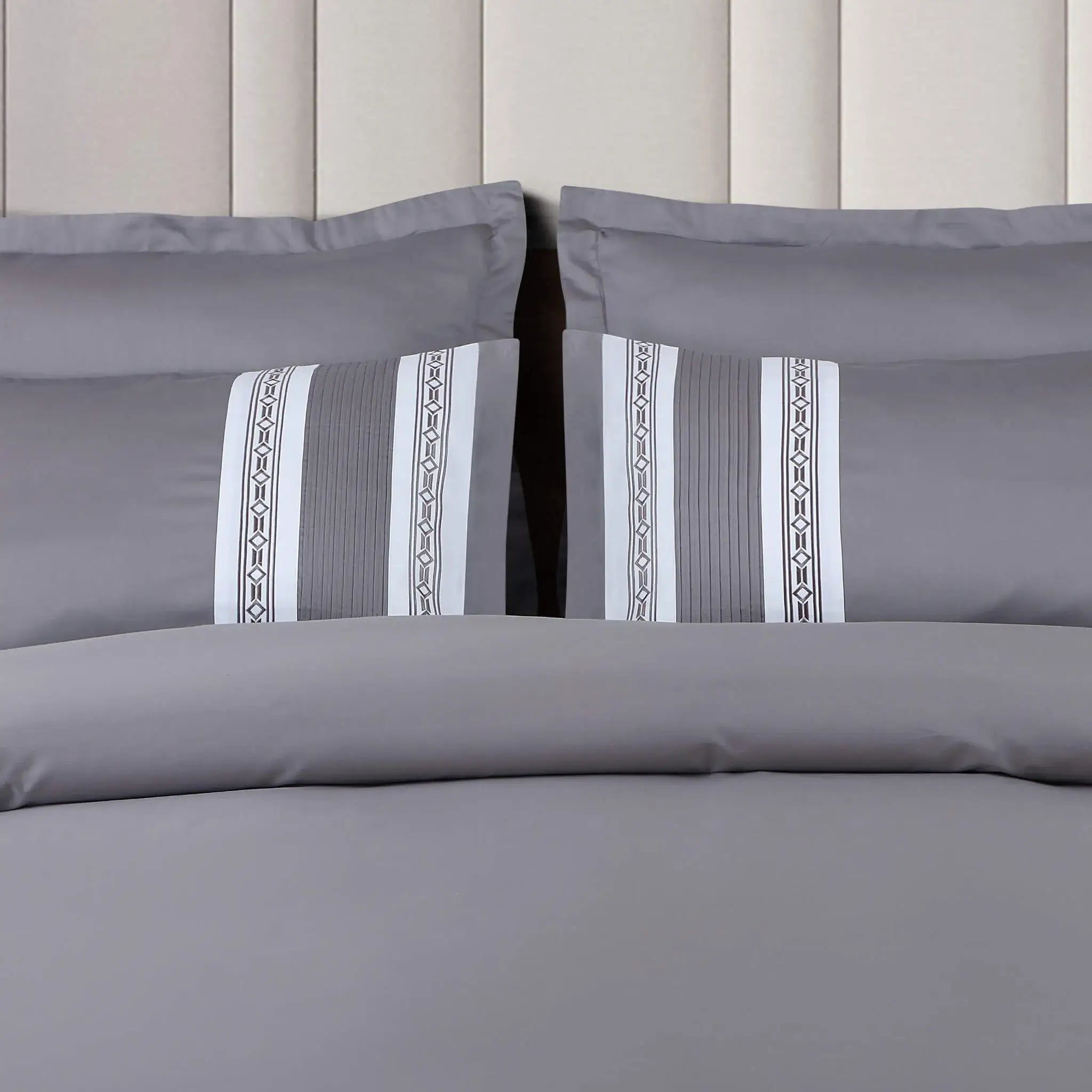 Grey Embroidery Bed Sheet, 500 TC King Size Cotton Luxury Bedsheet – MALAKO