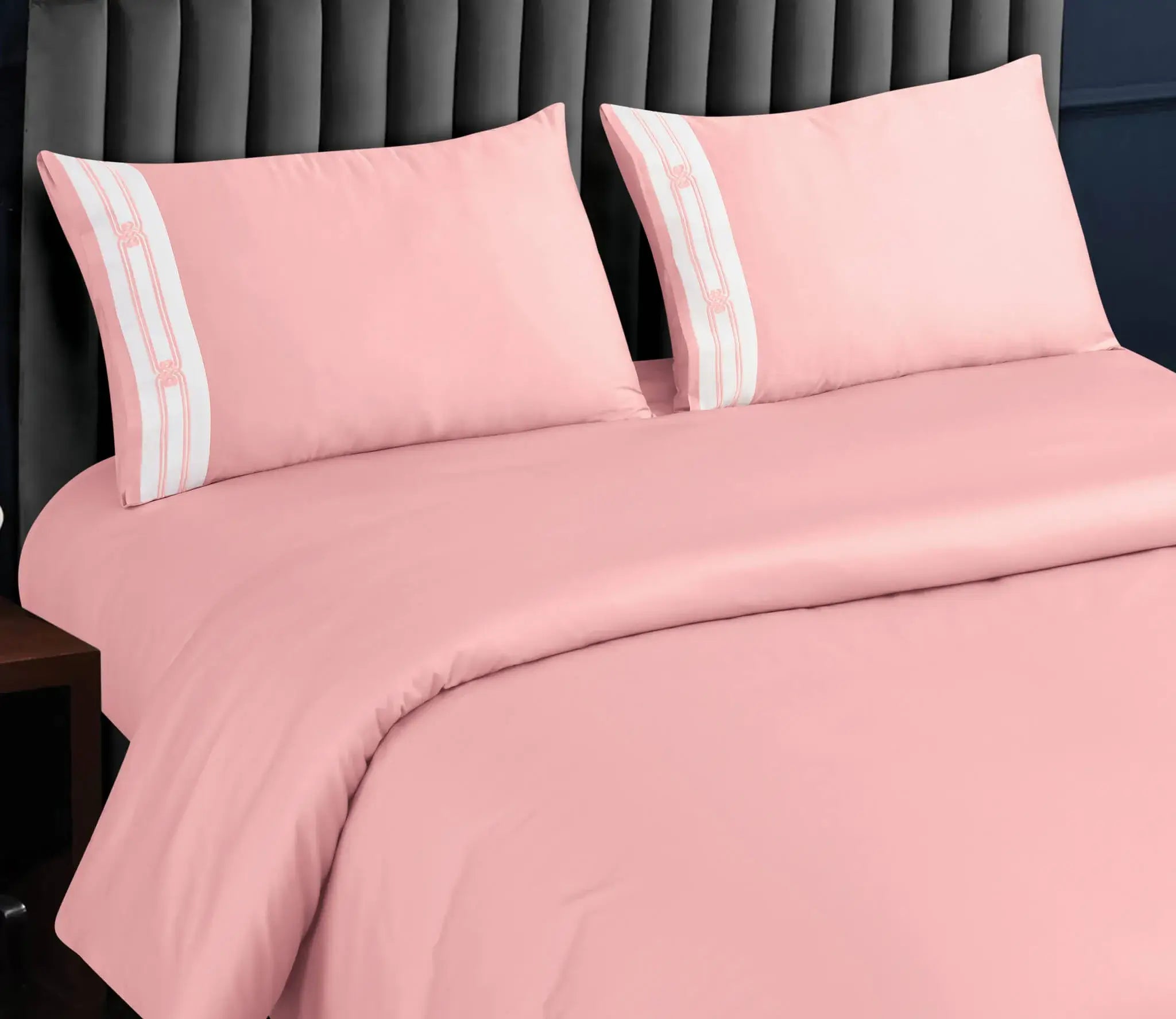 Malako Vivid Embroidered 500 TC King Size 100% Cotton Pintex Bedding - Rose  Pink / 1 Bedsheet + 2 Embroidered Pillow Covers + 2 Plain Pillow Covers